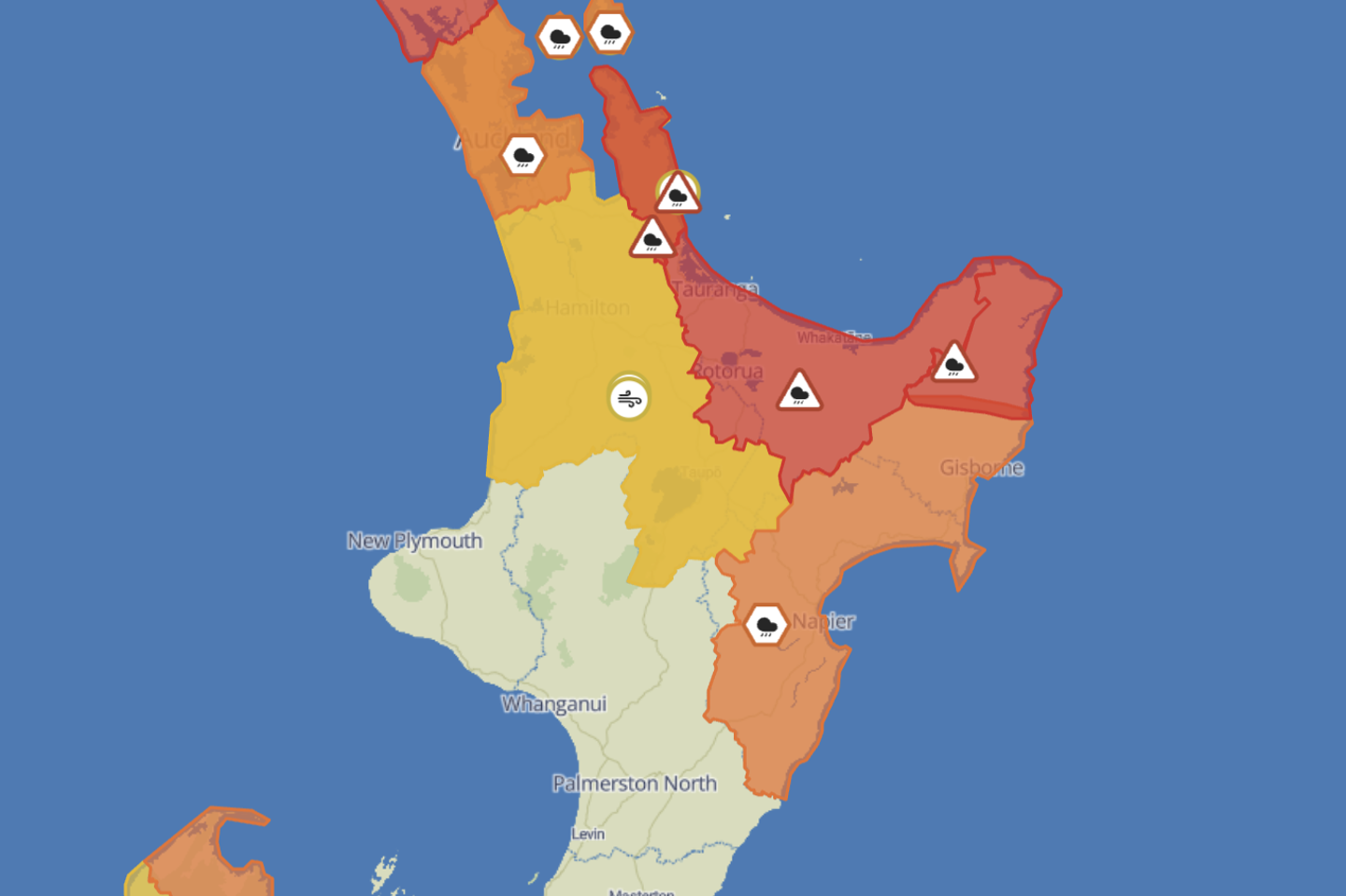 The watches and warnings around the Manawatū-Whanganui Region, as of noon Wednesday 21 January 2026.